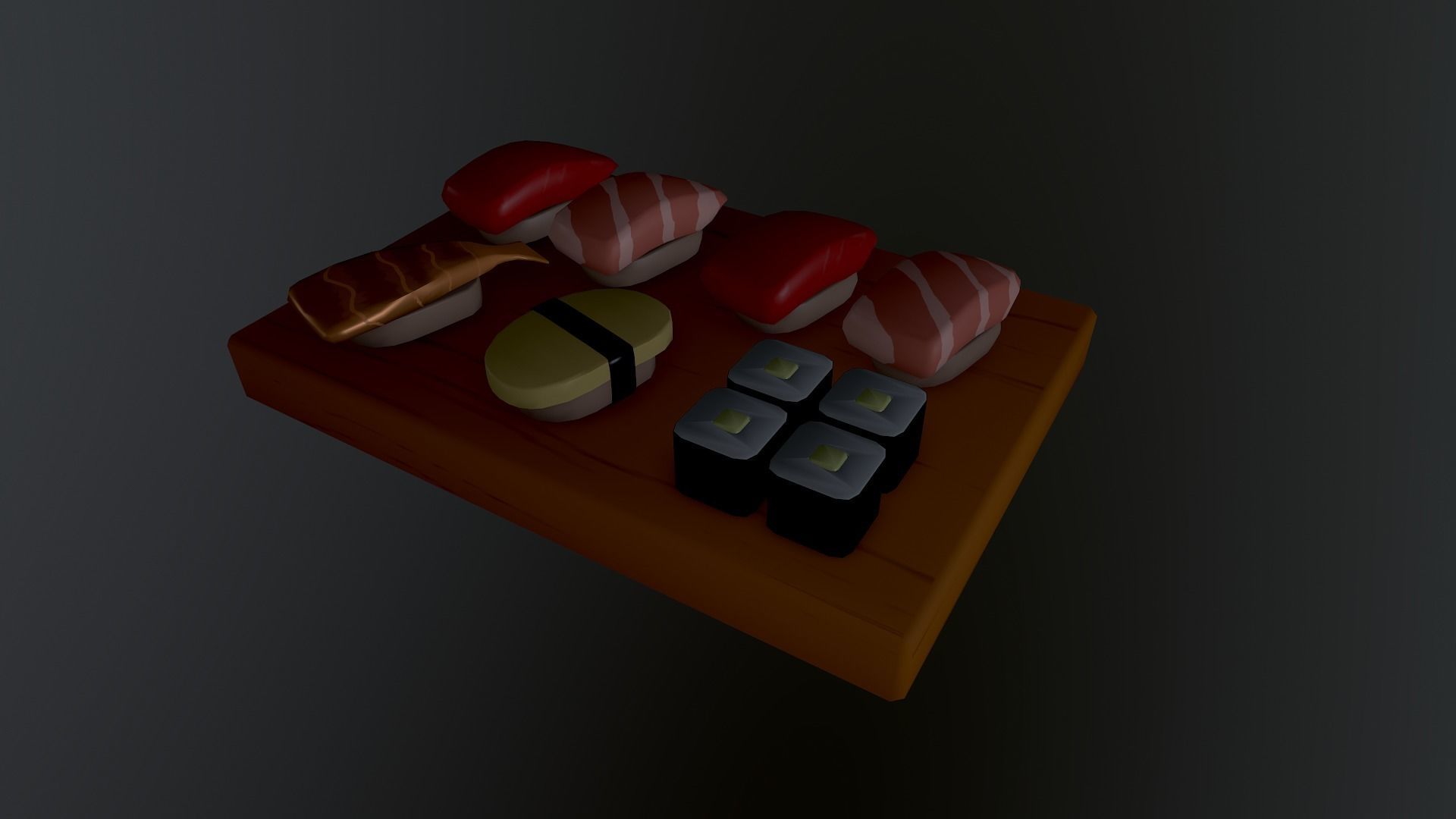 Sushi on wooden cutting board Low-poly 3D model_27