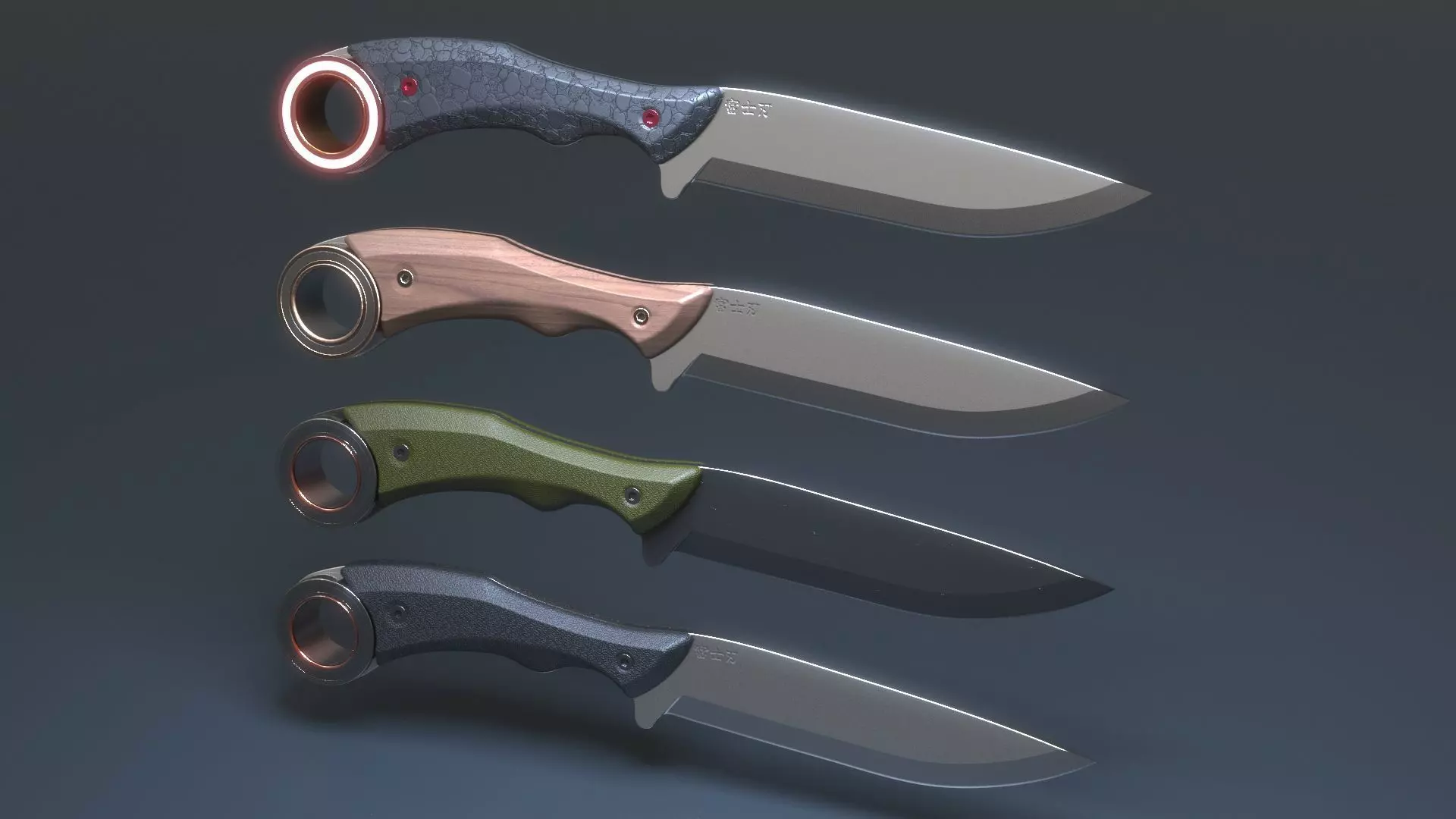 Hunting and combat modern knife 3D model_0