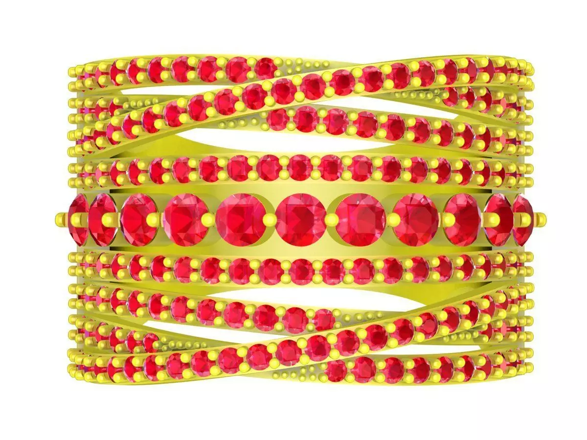 Wide Band Multi Row Gemstone Ring 3D Model 4396 3D print model