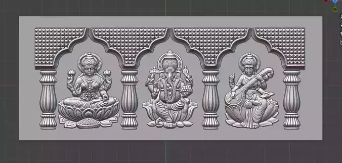 Laxmi Ganesh Saraswati Artcam bas relief for wood cnc