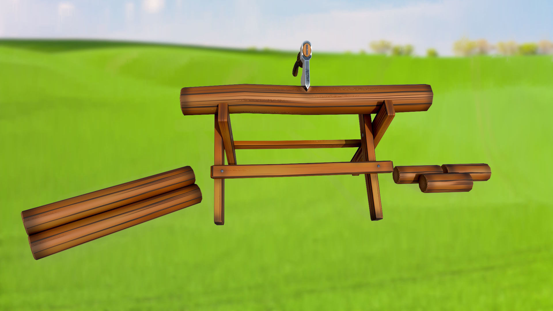 Set of stylized house bushes trees well stones fence PBR 3D Model Collection_10