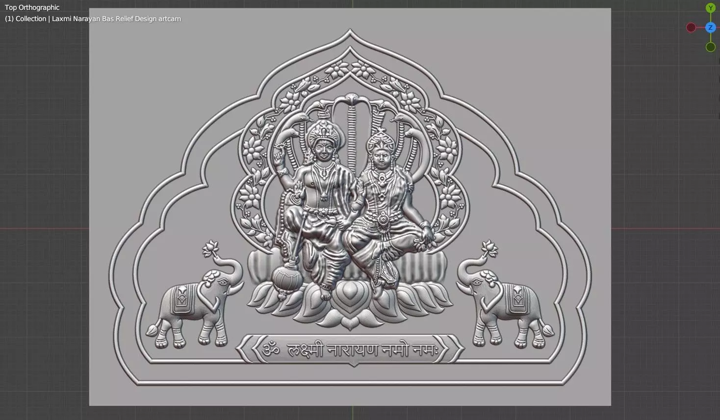Lord Laxmi Narayan Ji Bas Relief ArtCAM Design CNC Engraving 3D print model