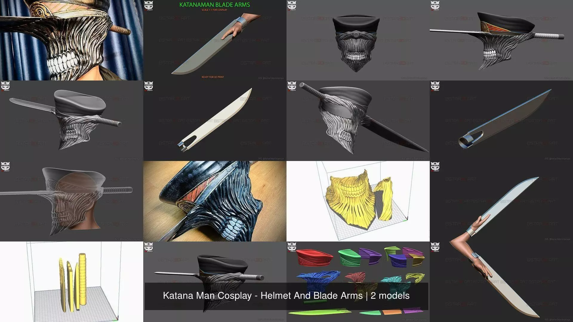 Katana Man Cosplay - Helmet And Blade Arms 3D Model Collection_1