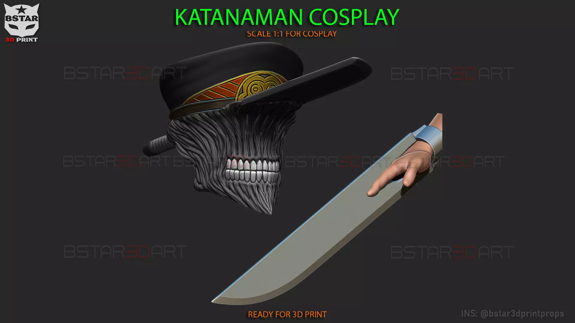 Katana Man Cosplay - Helmet And Blade Arms 3D Model Collection_0