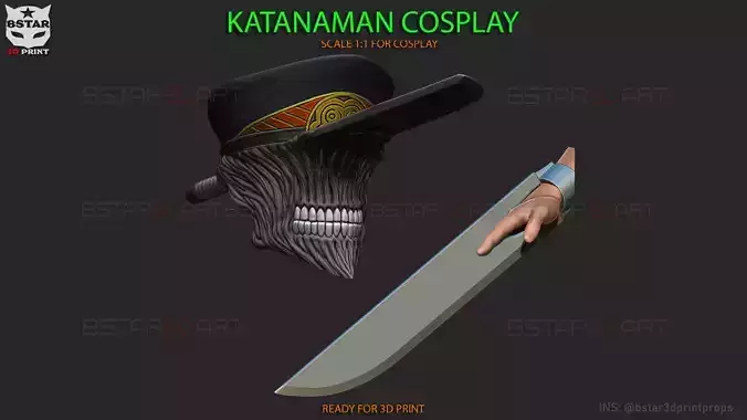 Katana Man Cosplay - Helmet And Blade Arms 3D Model Collection