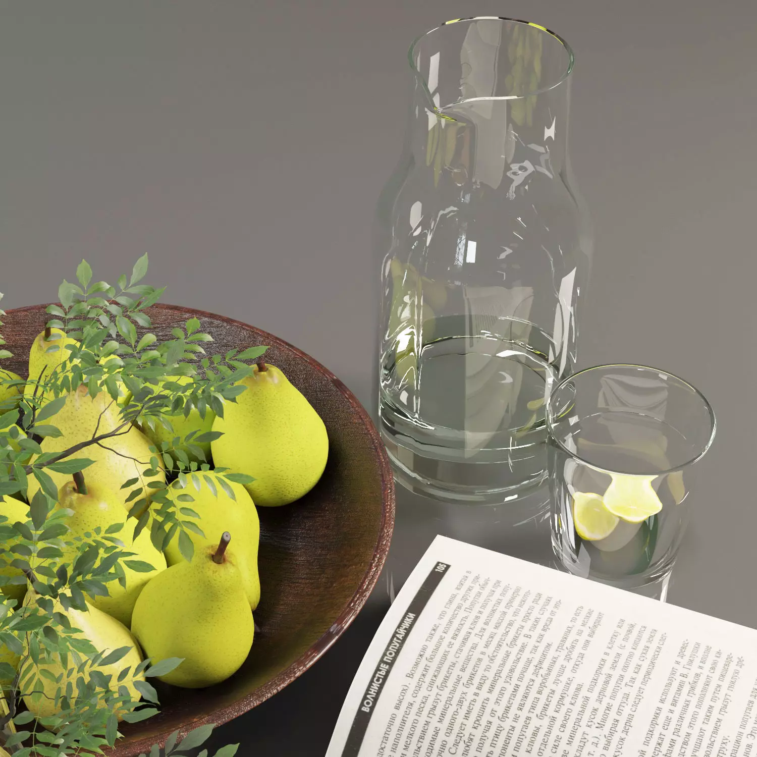 Decorative Set pears in bowl 3D model_0