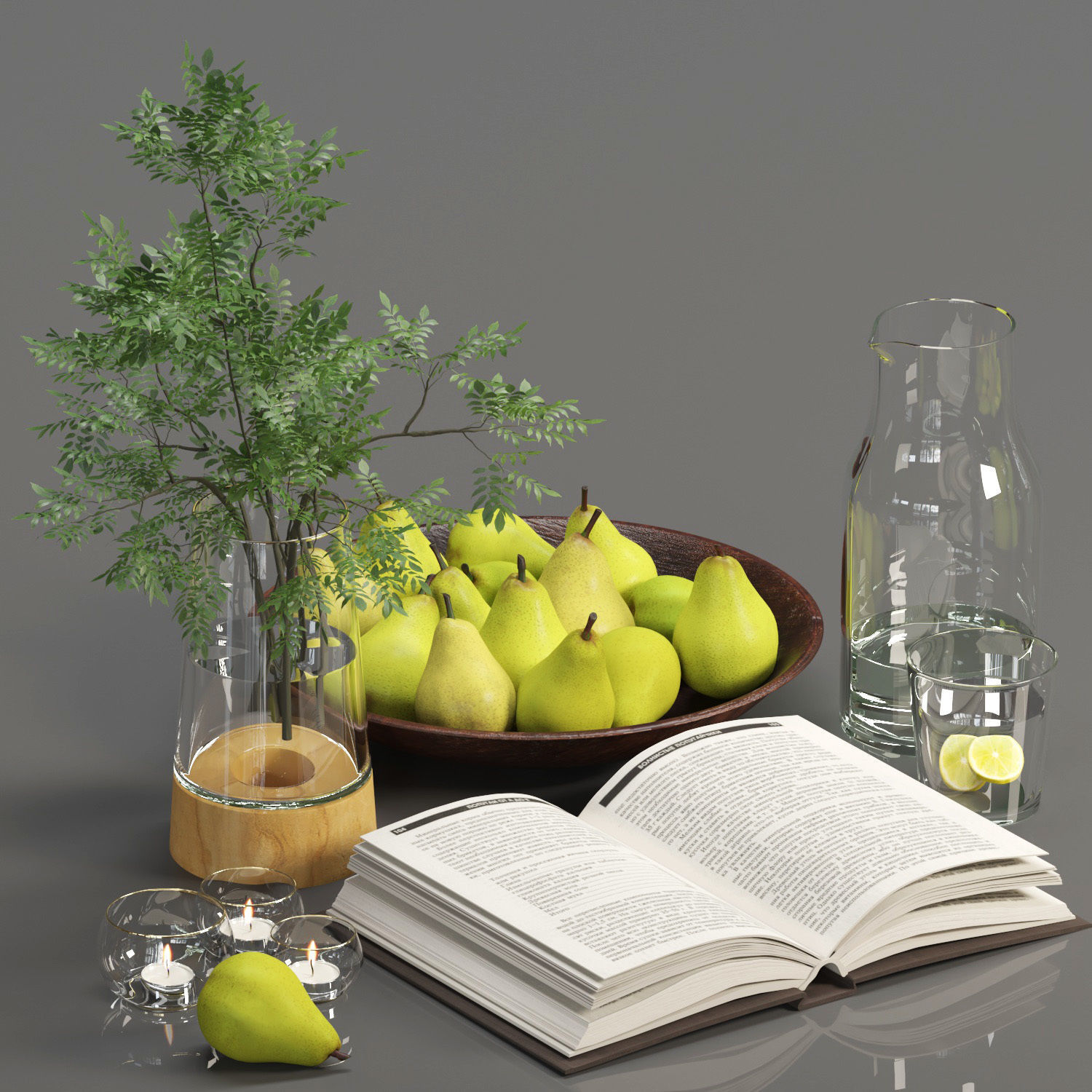 Decorative Set pears in bowl 3D model_1