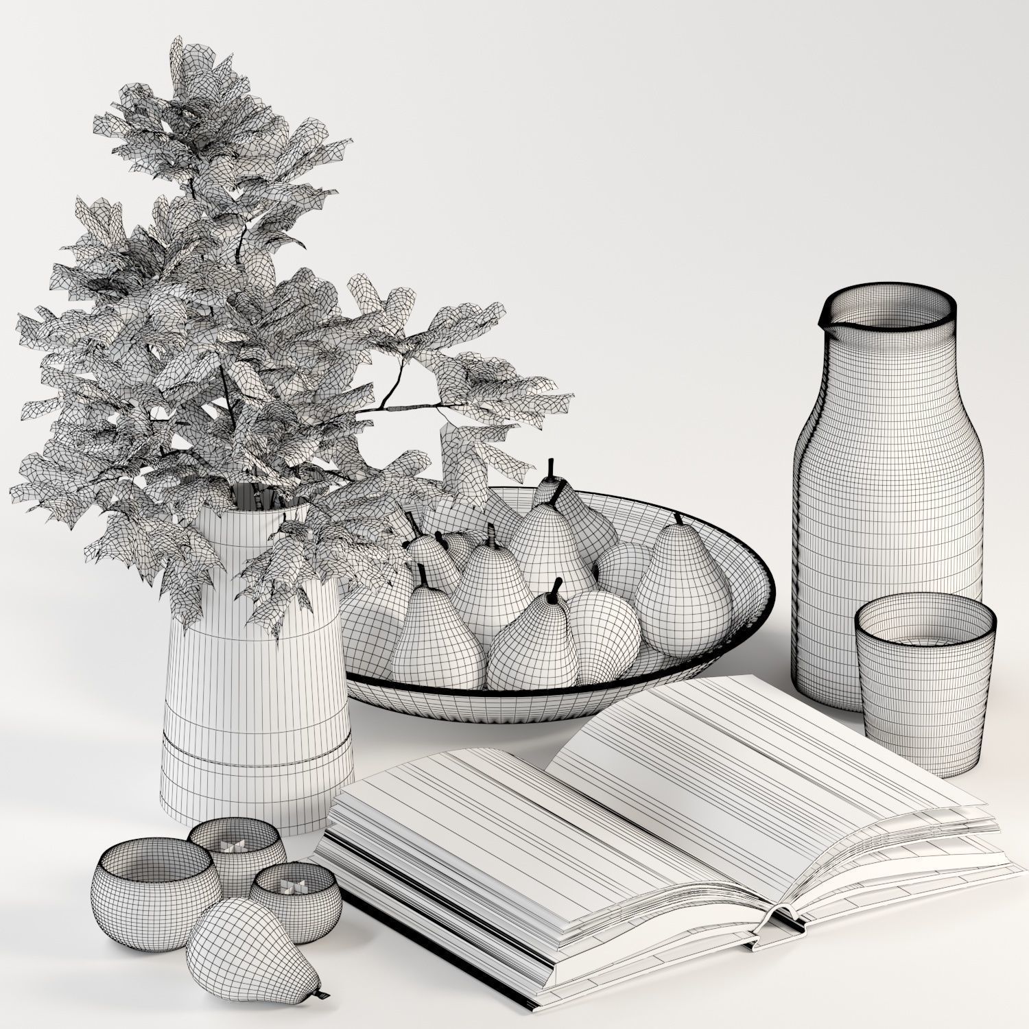 Decorative Set pears in bowl 3D model_4
