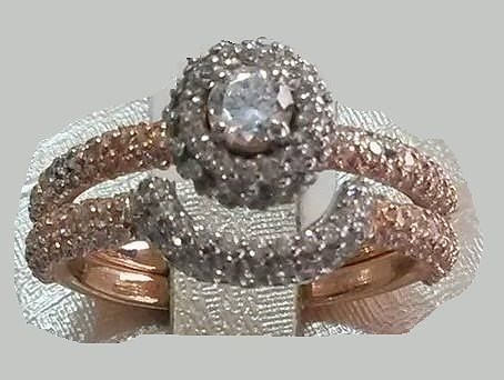 YD318 diamond ring set in rose gold and gold 3D print model