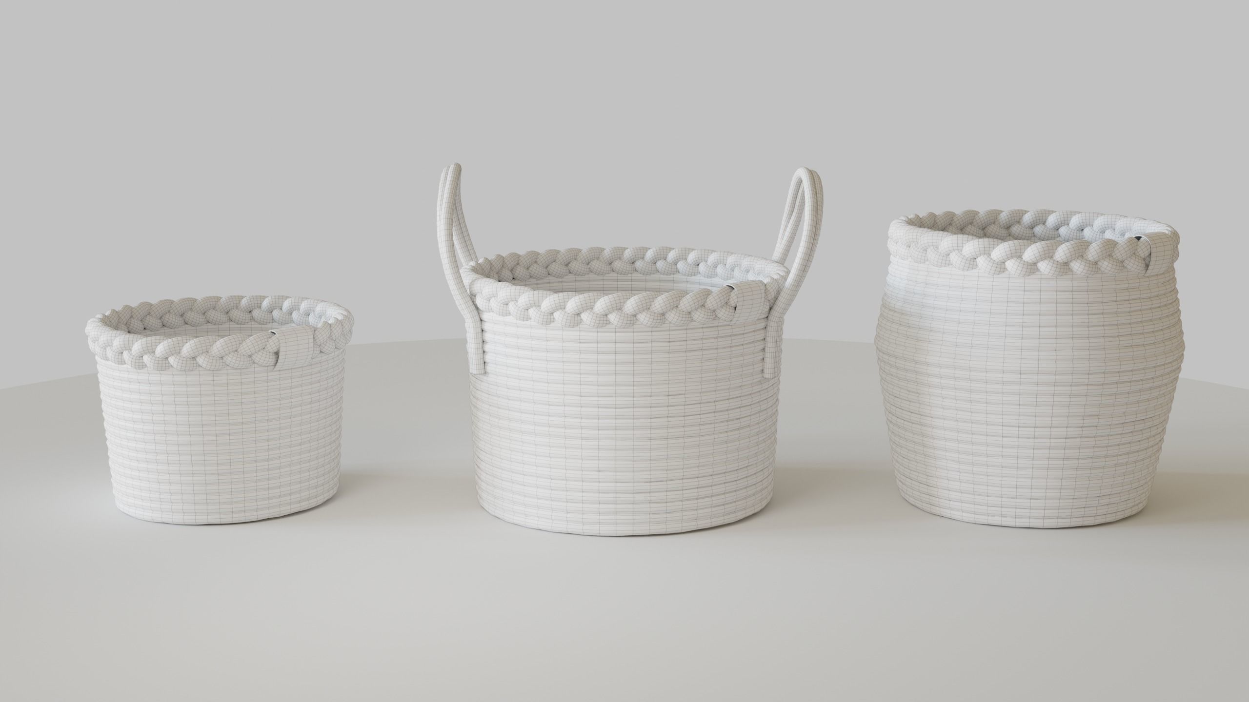 Rope Fabric Baskets 3D model_7