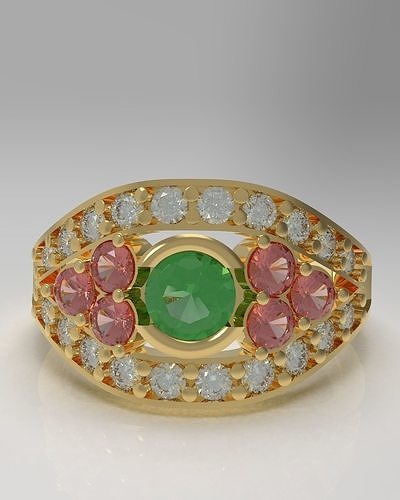 Statement ring with gems  3D print model