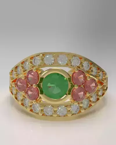 Statement ring with gems 3D print model