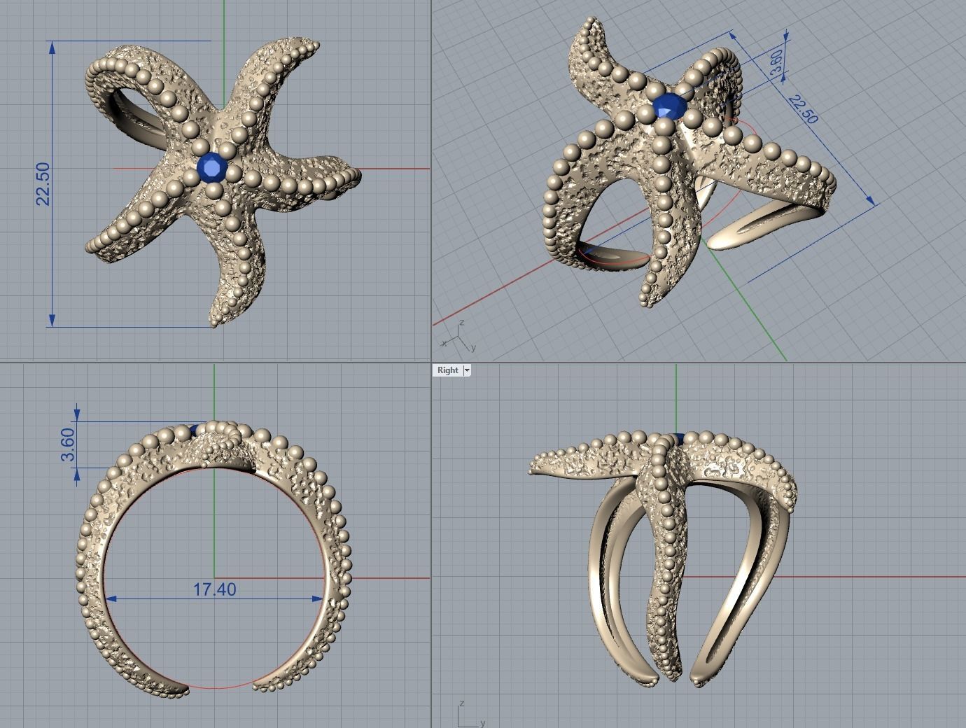 Starfish Ring 3D print model_5