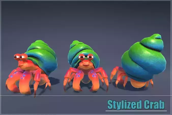 Stylized Crab Low poly animated Crab character
