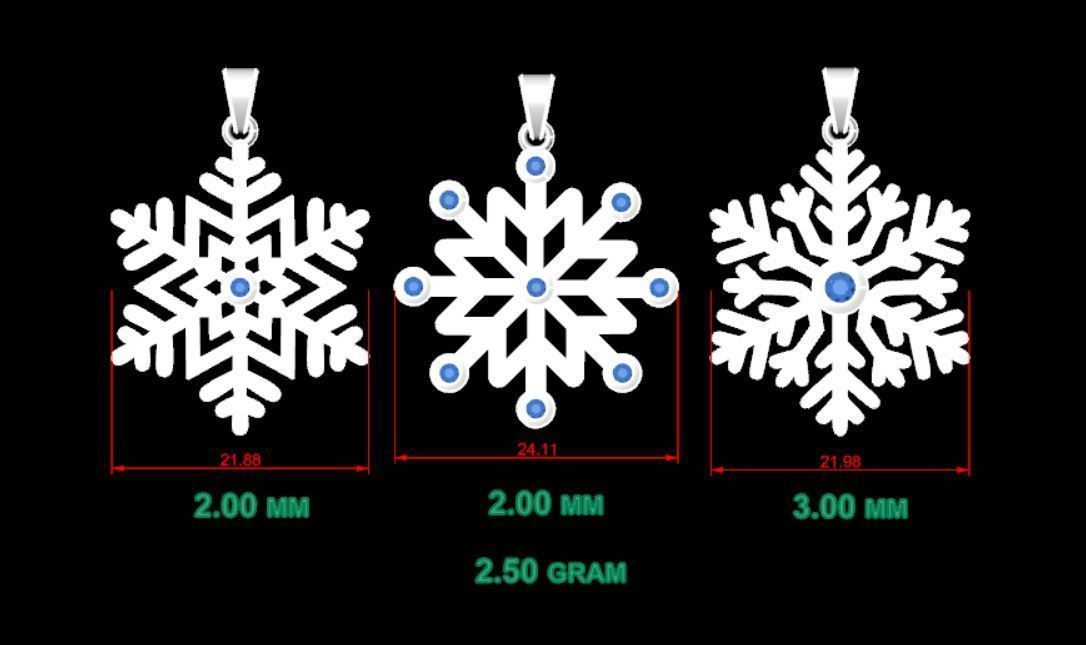 Snowflake Pendant 3 Pieces 3D print model_3