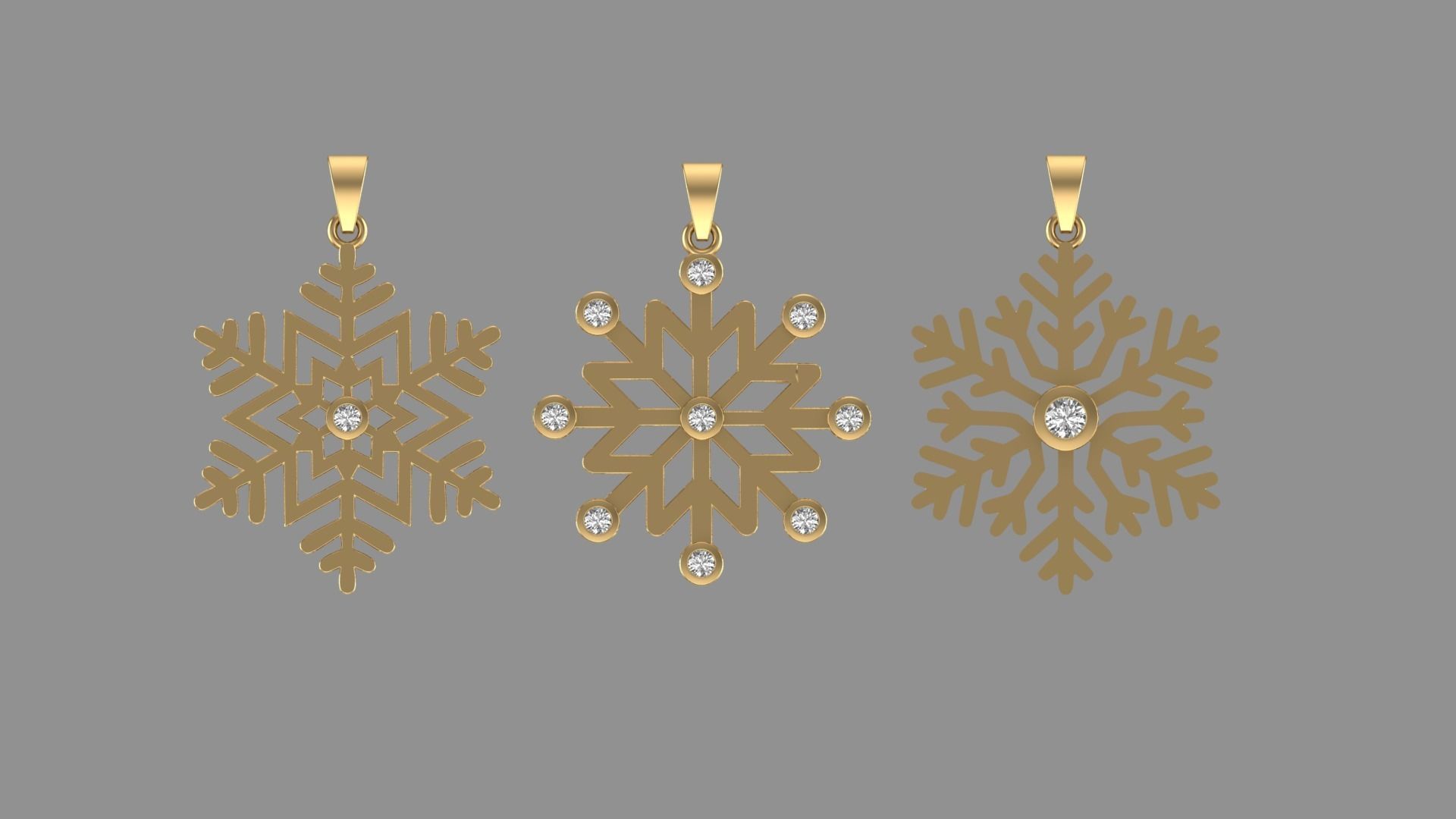 Snowflake Pendant 3 Pieces 3D print model_1