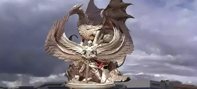 Serafim Warrior Sculpture With Arch Dragon