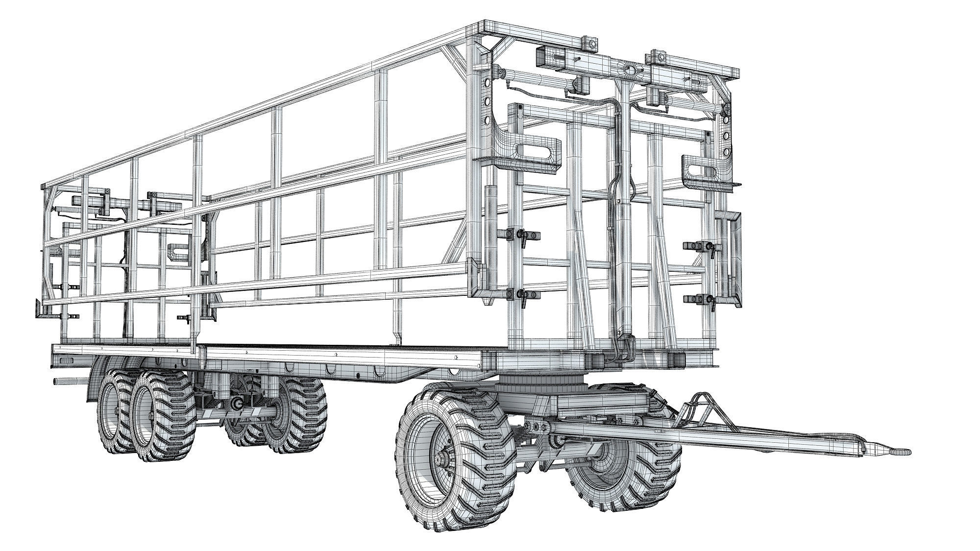 Farm Tractor Trailer 3D model_16