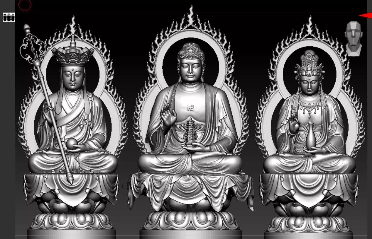 Western Three Saint Buddhas 3D print model_0
