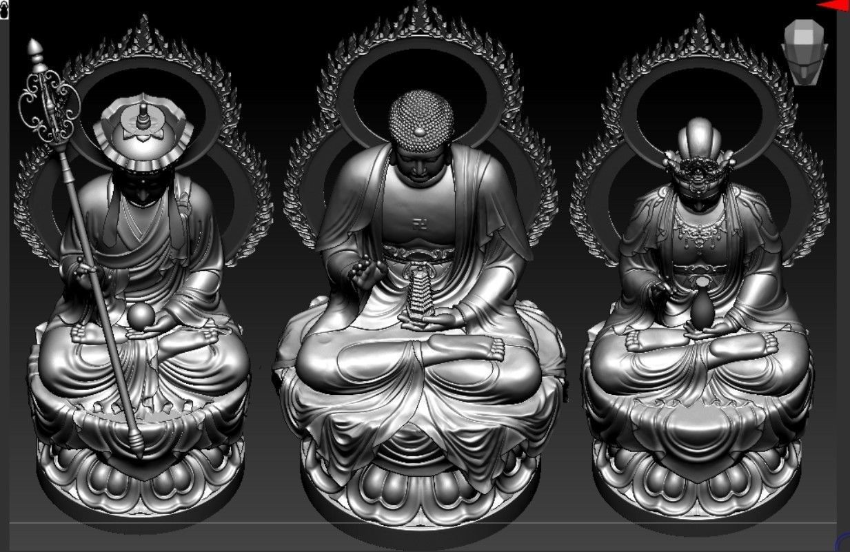 Western Three Saint Buddhas 3D print model_2