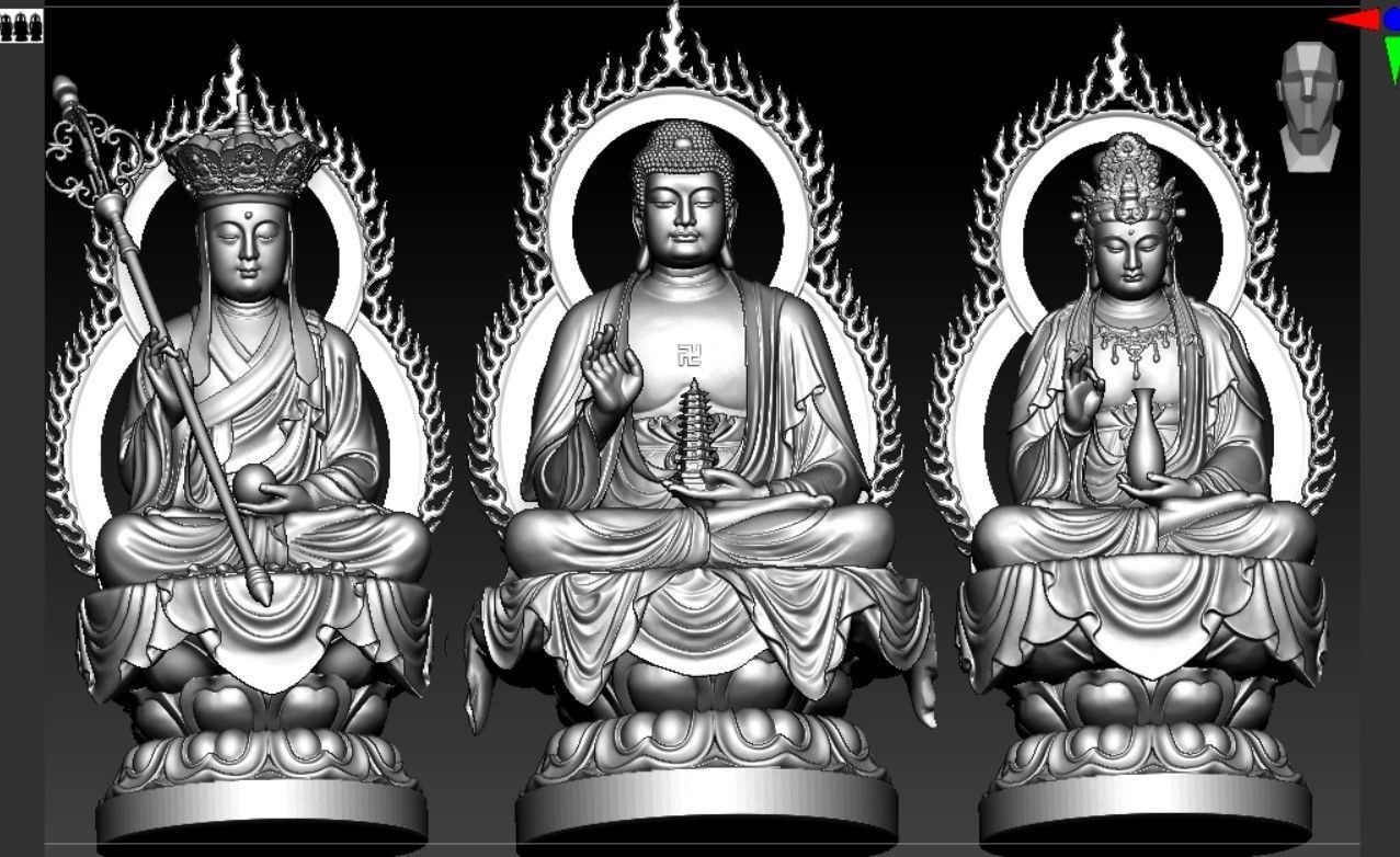 Western Three Saint Buddhas 3D print model_1