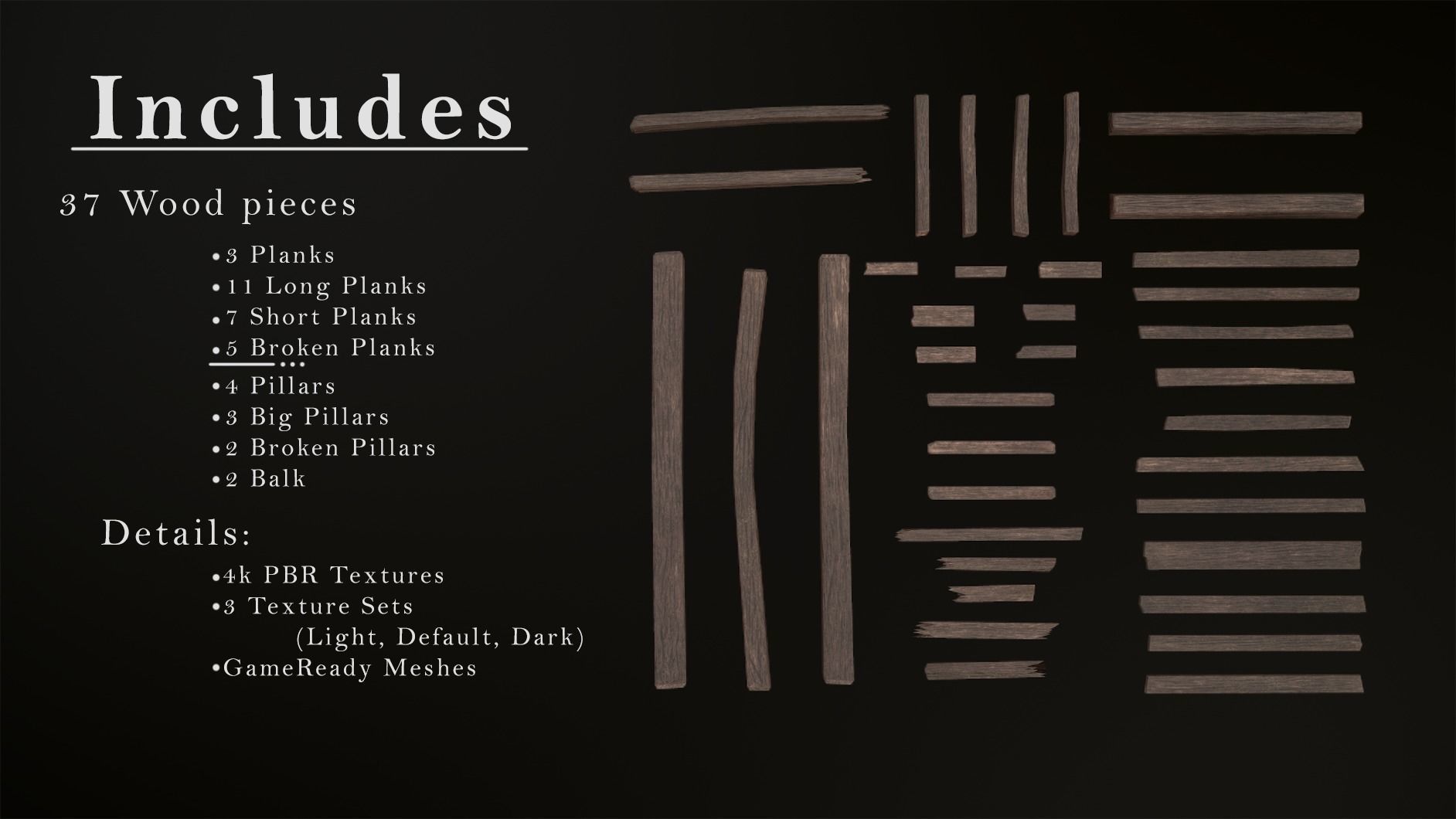 Wooden Planks Kit Low-poly 3D model_1