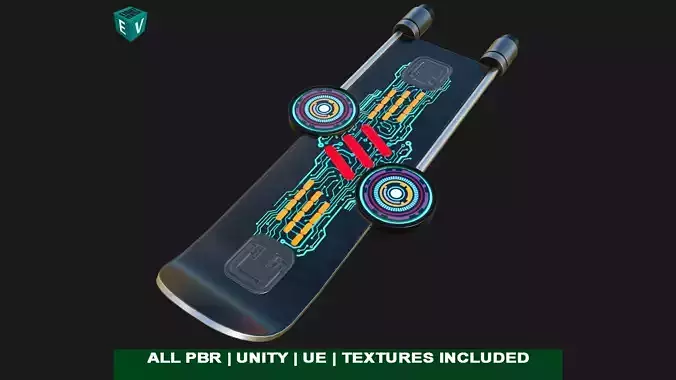 Sci Fi Hoverboard 9 All PBR Unity UE Textures Included Low-poly 3D model