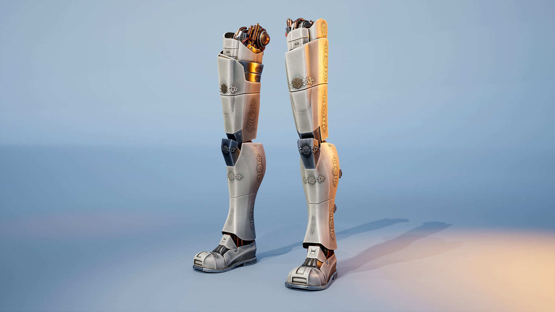 mechanical robot legs with cable and carvings 3D model 3D model_4