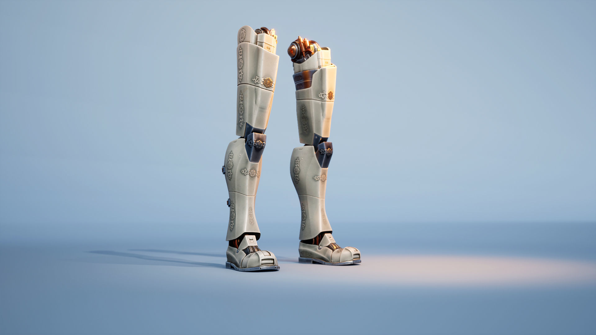 mechanical robot legs with cable and carvings 3D model 3D model_2
