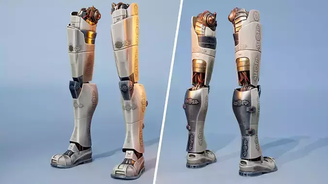 mechanical robot legs with cable and carvings 3D model 3D model
