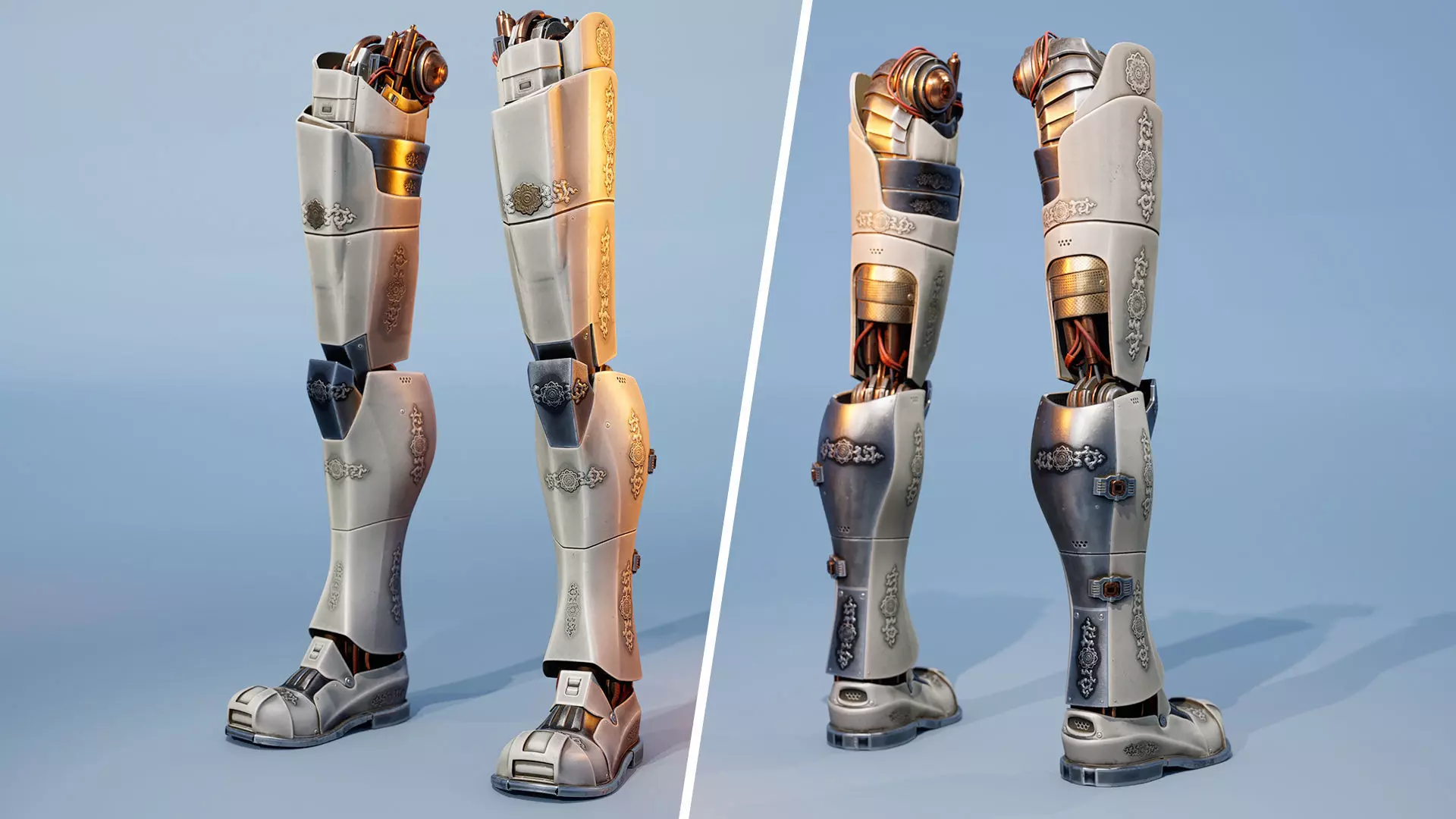 mechanical robot legs with cable and carvings 3D model 3D model_0