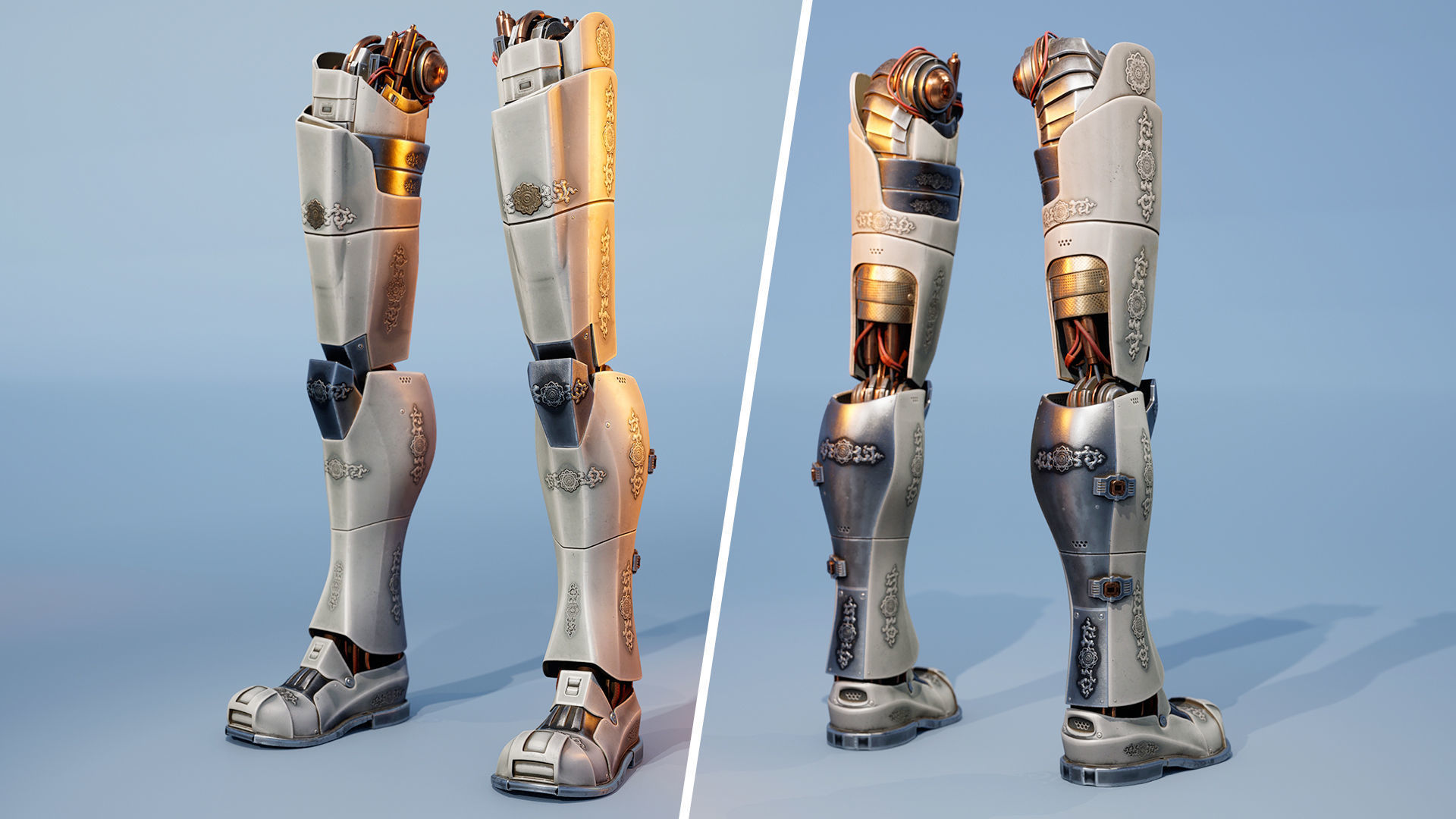 mechanical robot legs with cable and carvings 3D model 3D model_9