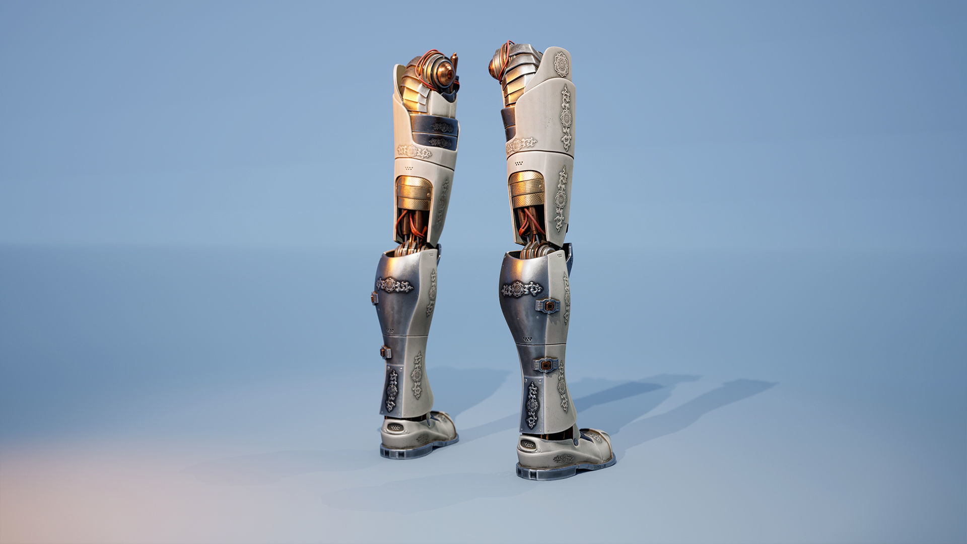 mechanical robot legs with cable and carvings 3D model 3D model_3