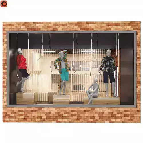 Store08 mannequins in window of brick building