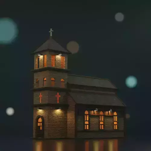 Church Low Poly at night Low-poly 3D model