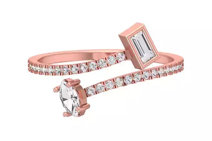 Solitaire Women Light Weight Marquise Baguette Stone Band Ring