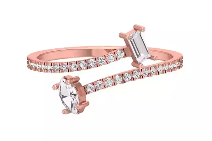 Solitaire Women Light Weight Baguette Marquise  Stone Band Ring