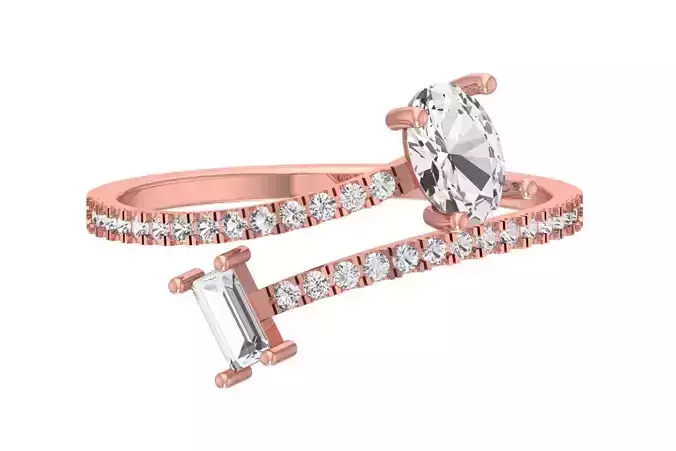 Solitaire Women Light Weight Baguette Oval Stone Band Ring