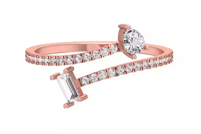 Solitaire Women Light Weight Baguette Pear Stone Band Ring
