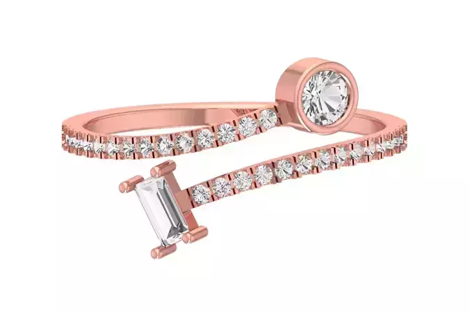 Solitaire Women Light Weight Baguette Round Stone Band Ring