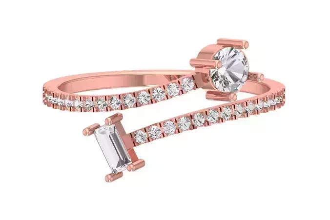 Solitaire Women Light Weight Baguette Round Stone Band Ring