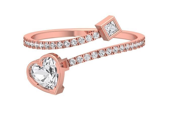 Solitaire Women Light Weight Princess Heart Stone Band Ring 3D print model
