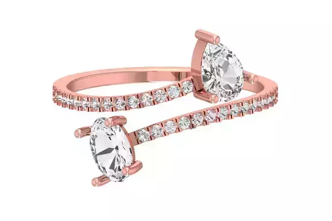 Solitaire Women Light Weight Pear Oval Stone Band Ring