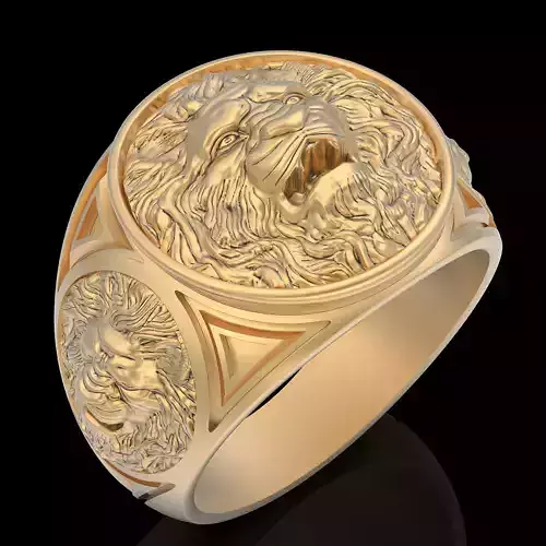 Lion ring  gold sterling printable jewelry 3D model