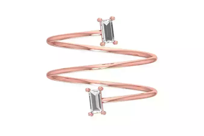 Solitaire Women Spiral Baguette Stone Band Ring