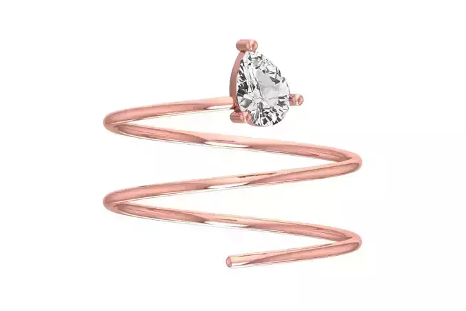 Solitaire Women Spiral Pear Stone Band Ring
