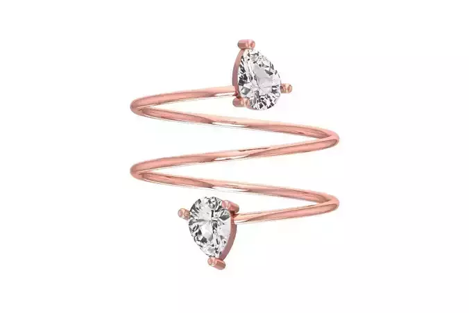 Solitaire Women Spiral Pear Stone Band Ring