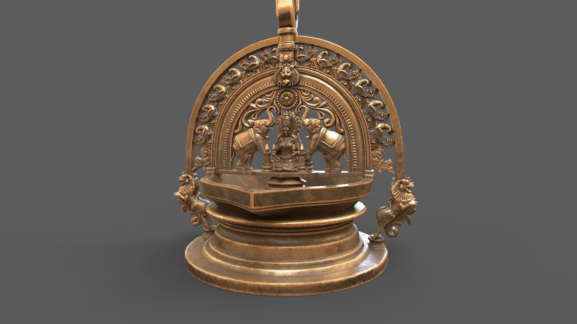 oil lamp goddess gajalakshmi laxmi 3D model_10