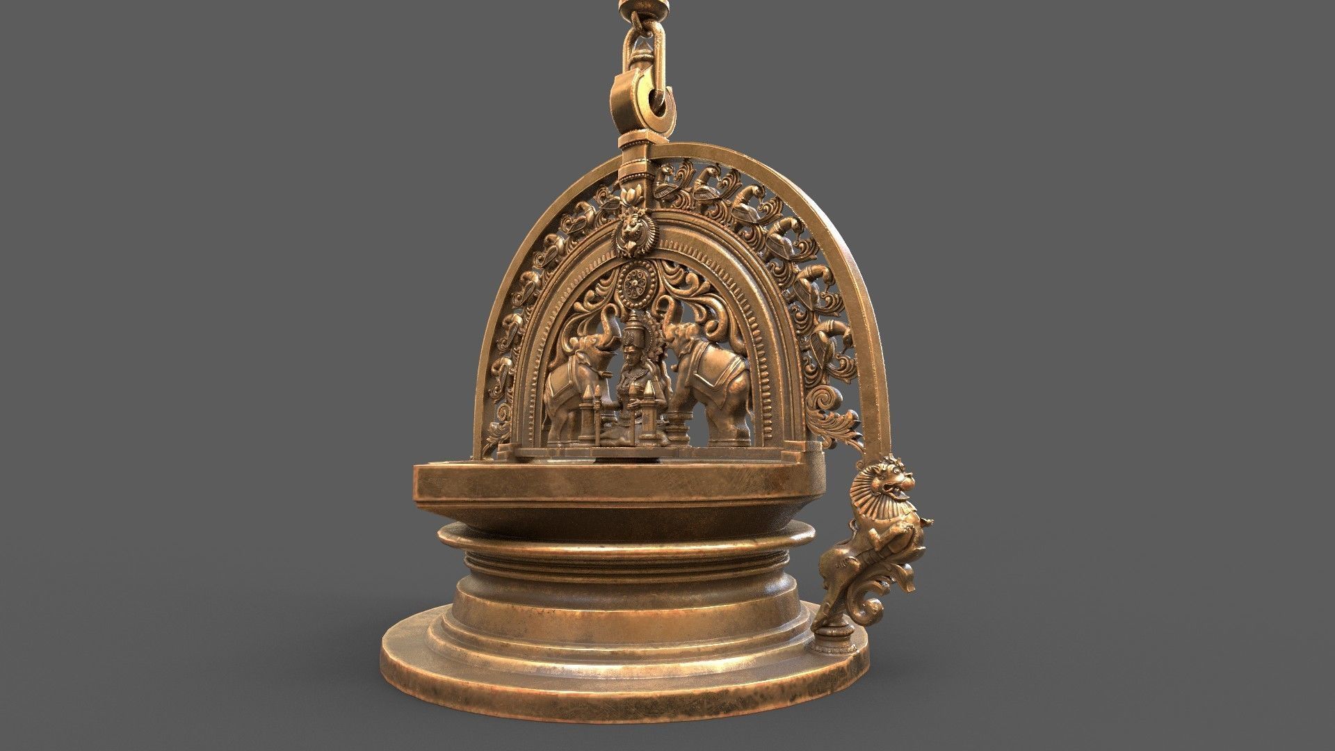 oil lamp goddess gajalakshmi laxmi 3D model_13