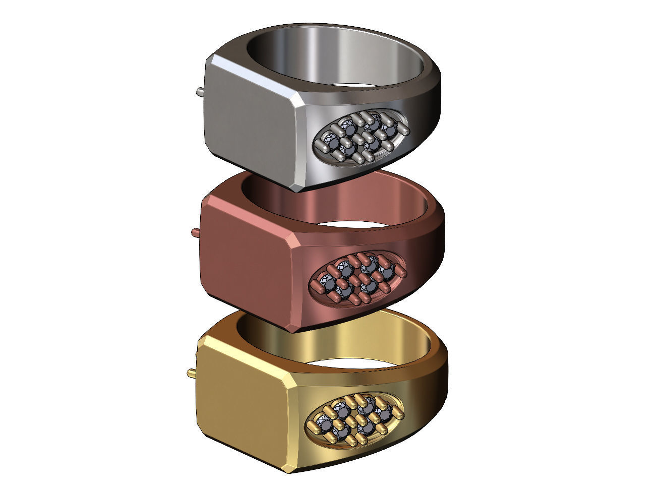 Blank rectangular diamond cluster shank signet US sizes 7 8 9 3D print model_3